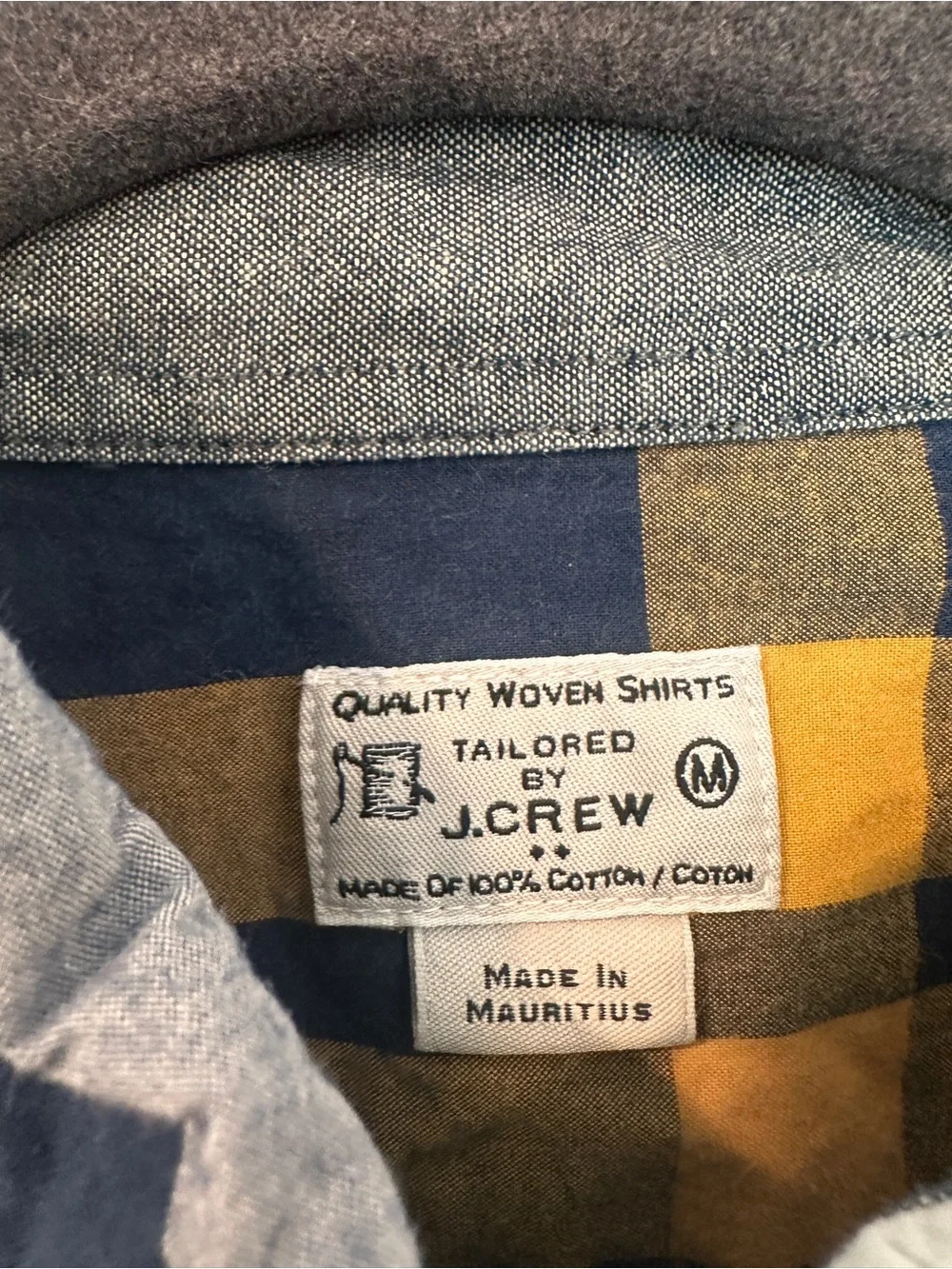 J.Crew Men’s Medium Plaid Button Down Shirt 100% Cotton Blue Gold Classic Casual